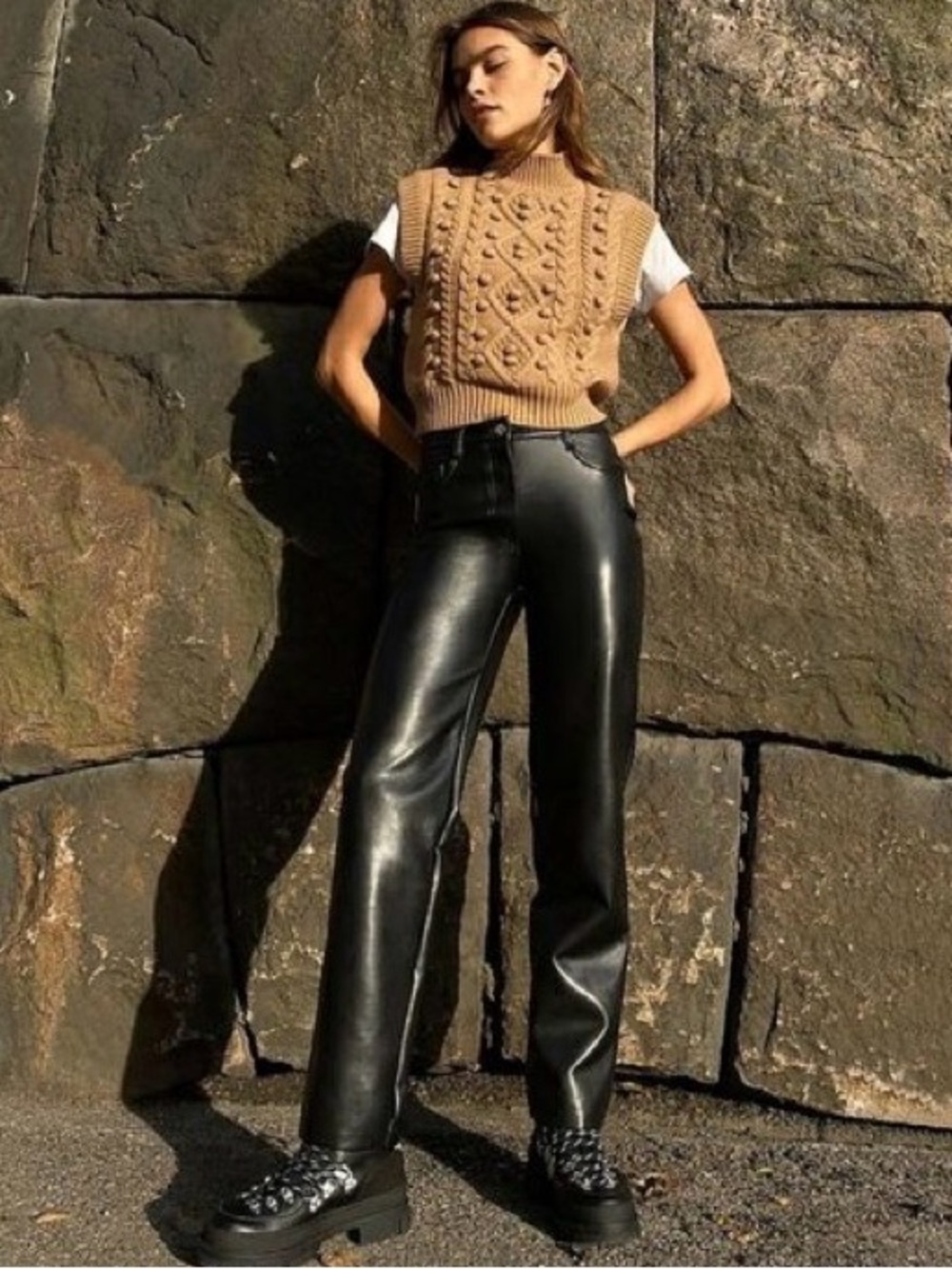 Aritzia Wilfred Black Faux Leather 'The Melina' Pants